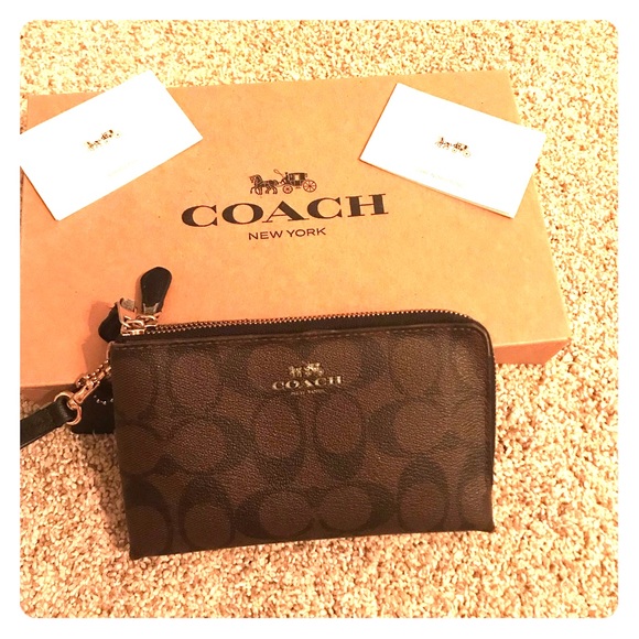 Coach Logo Double Zipper Wristlet Bag - Picture 1 of 7